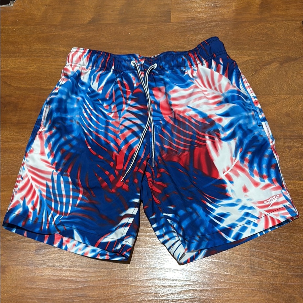 Speedo Men's Tropical Red and Blue Swim Trunks Small